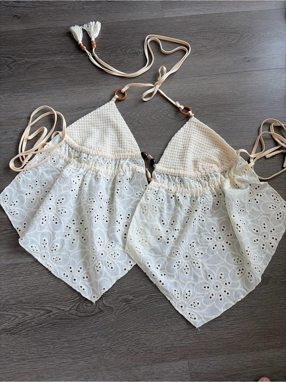Romwe backless Cream Eyelet‎ Cropped Halter Top festival